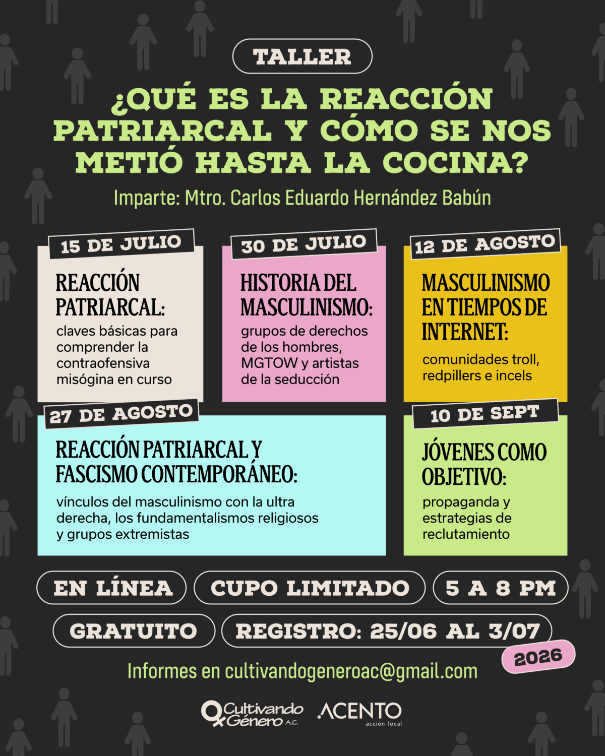 Convocatoria para el taller ¿Qué es la reacción patriarcal y cómo se nos metió hasta la cocina?
